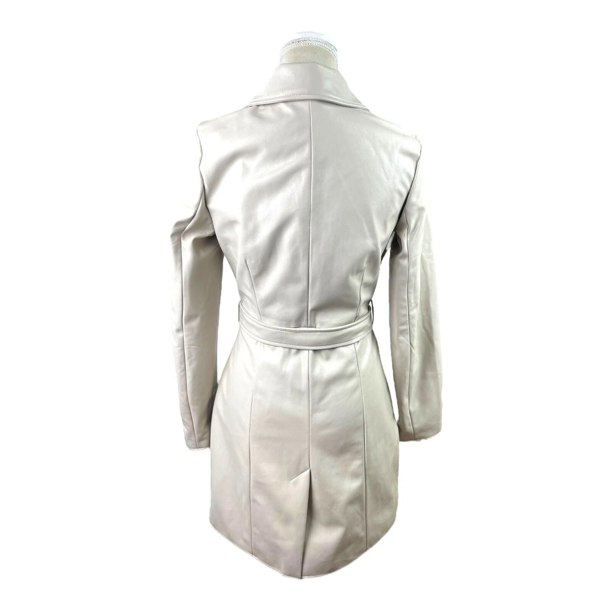 Divided Faux Leather Trench Coat Belted Beige Grey Women's UK Size XS
