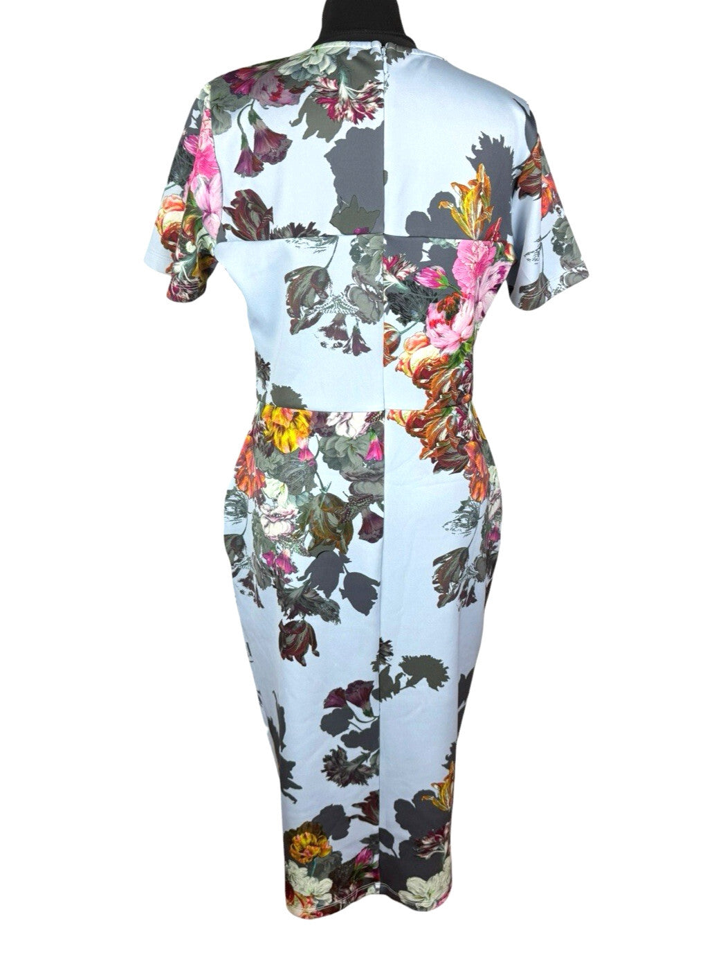 ASOS Floral Scuba Bodycon Dress Women’s UK Size 16 Blue Short Sleeve Stretch