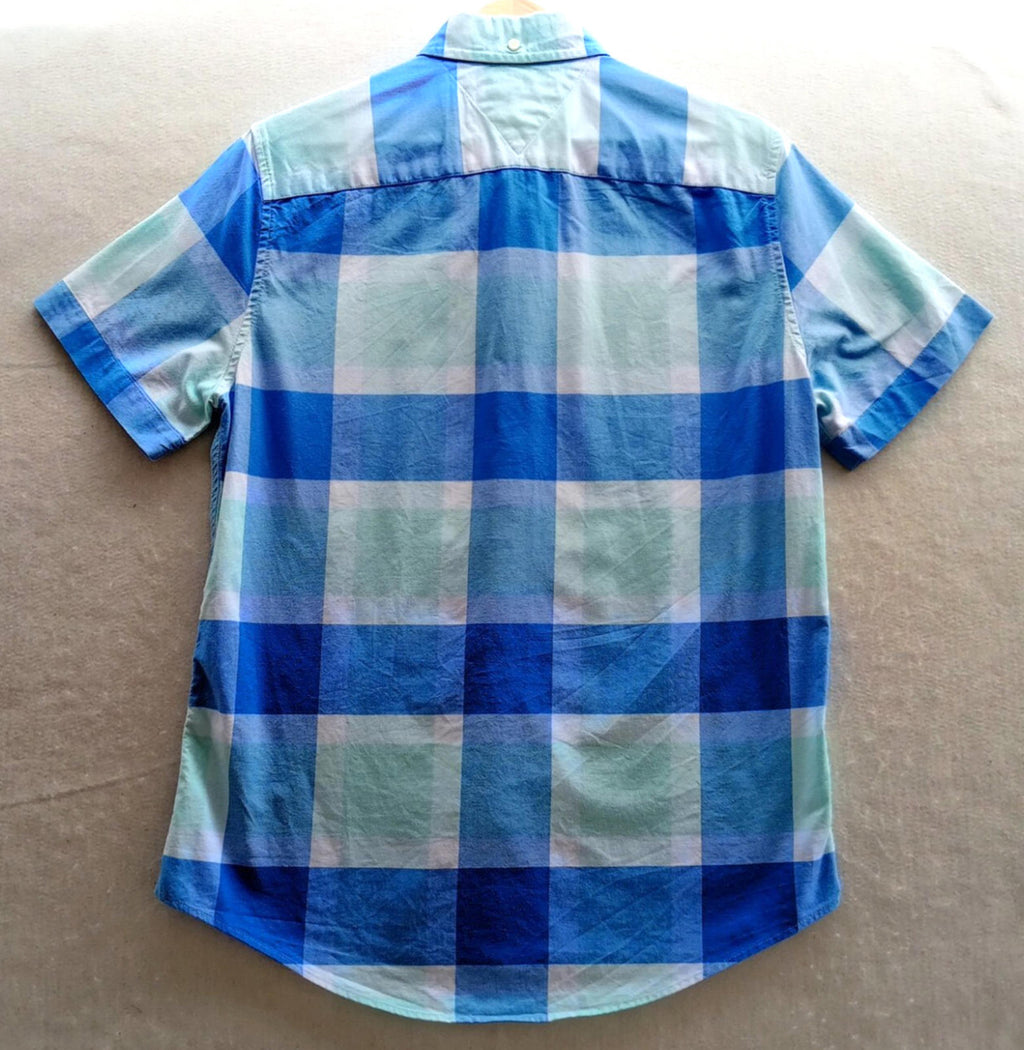 Tommy Hilfiger Button Down Shirt Men's UK Size S Slim Fit Check Short Sleeve