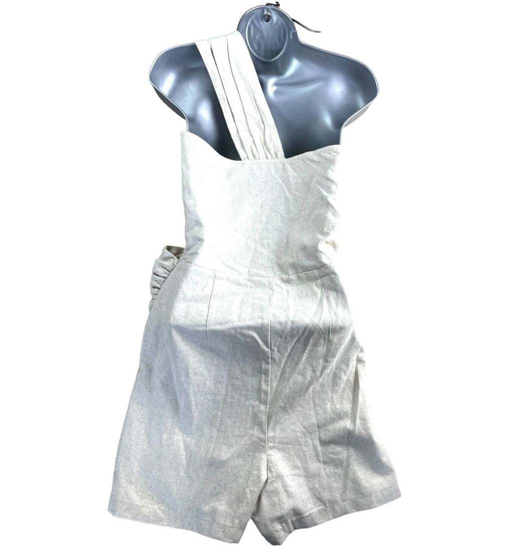 Beige Linen One Shoulder Playsuit Big Bow Detail Women's UK Size S
