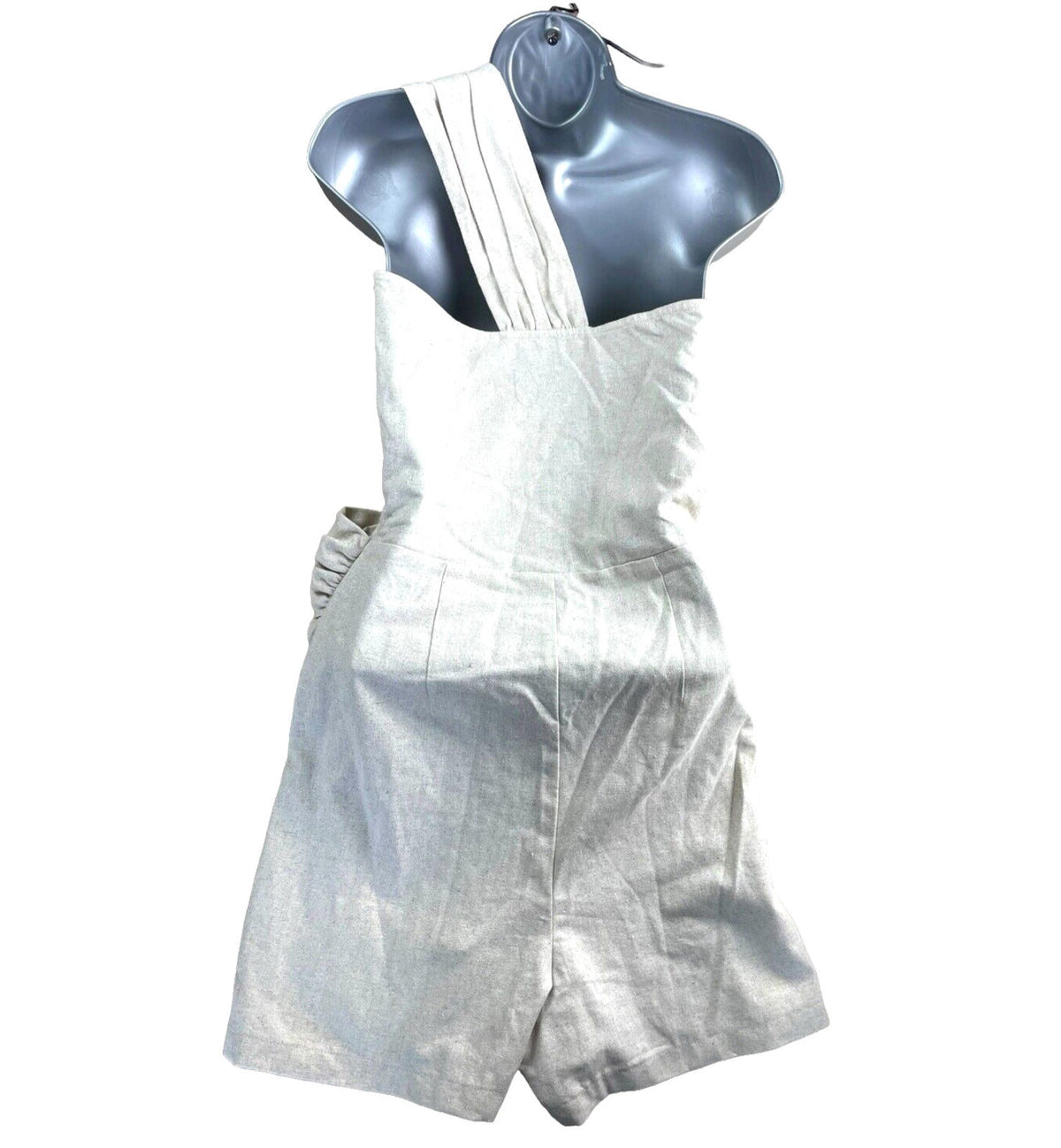Beige Linen One Shoulder Playsuit Big Bow Detail Women's UK Size S