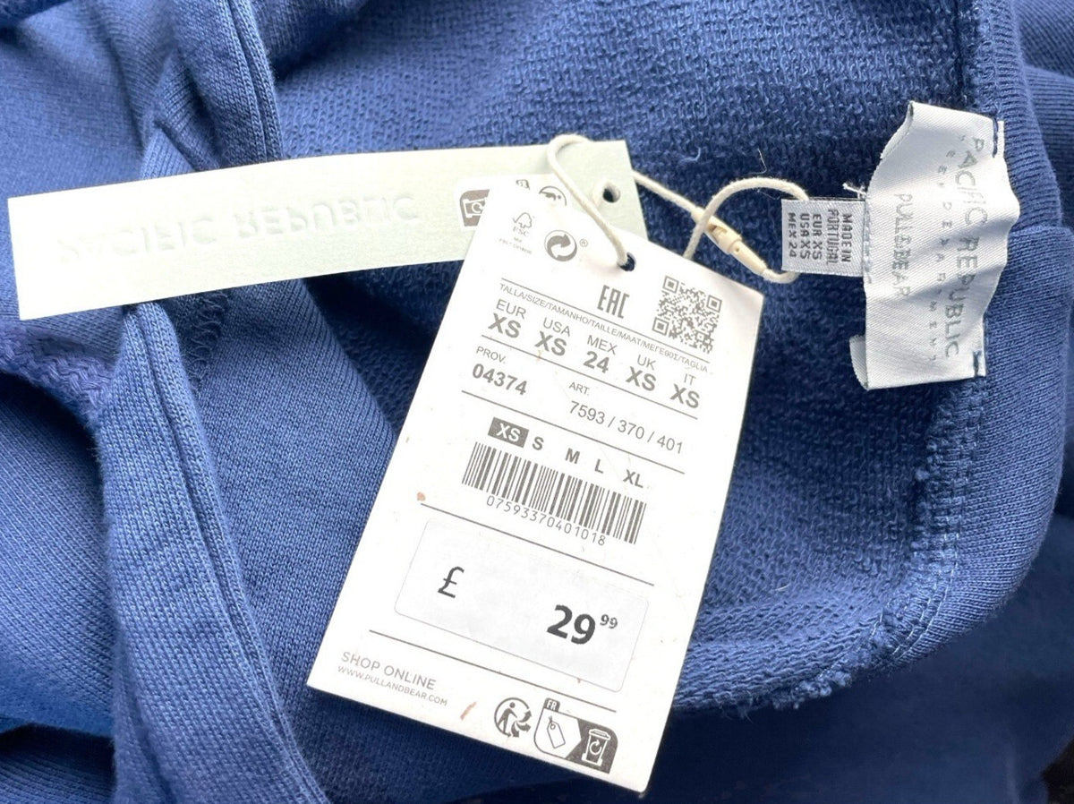 Pull&Bear Hoodie Women’s UK Size XS Blue Long Sleeve Oversized Jersey BOSTON