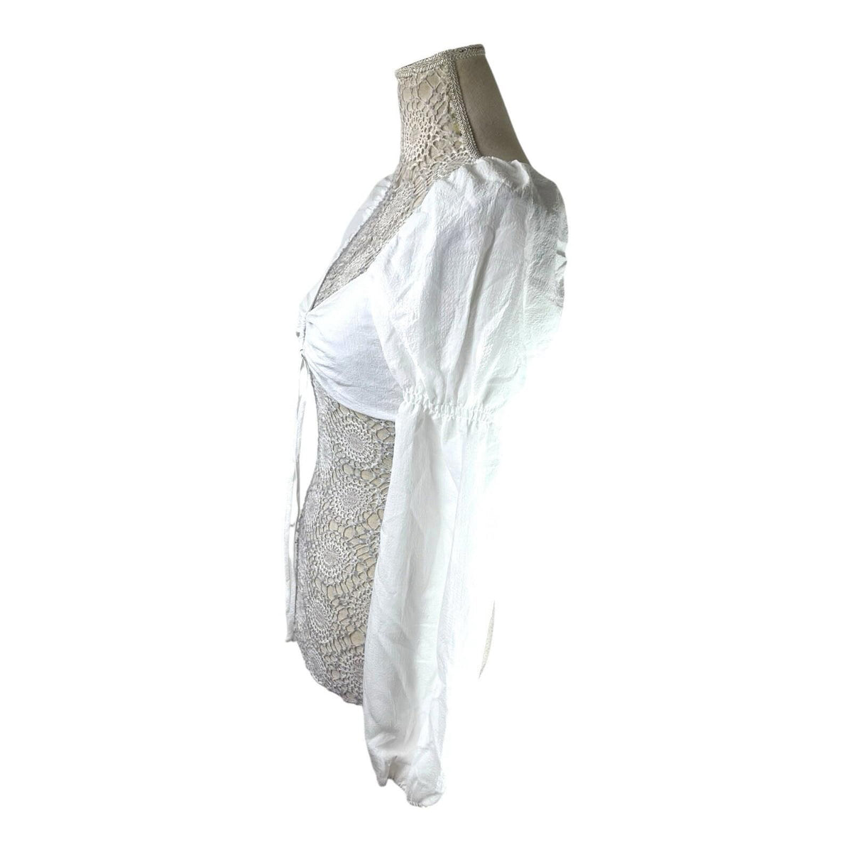 Divided White Puff Sleeve Crop Top Silver Ring Eyelet Women's UK Size S
