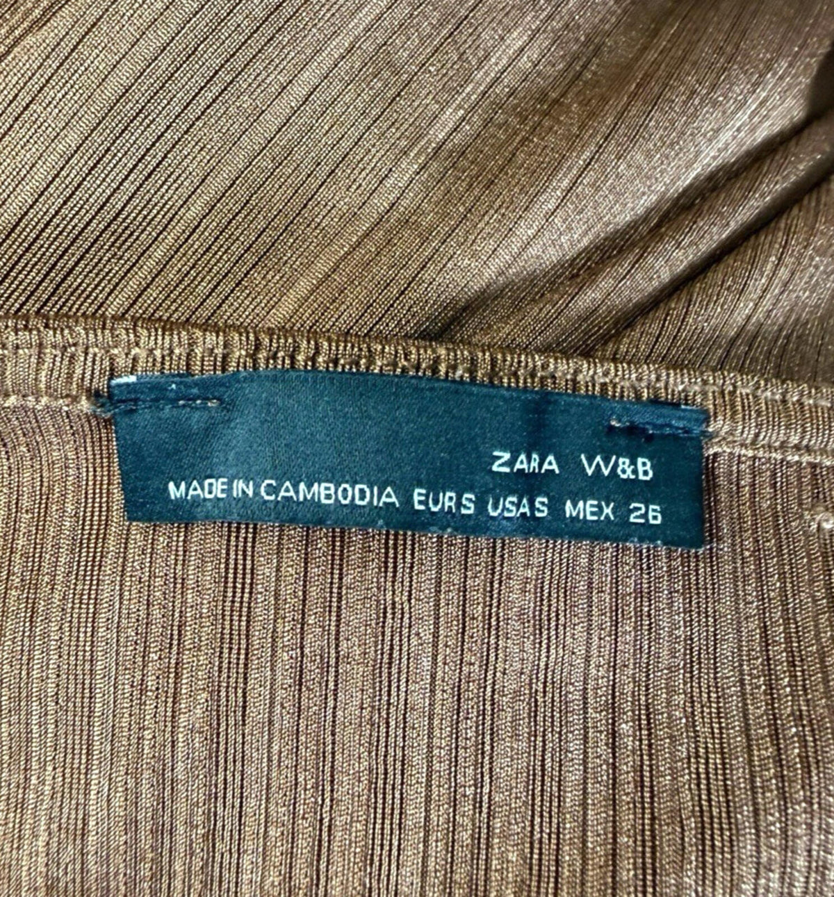ZARA Brown Zara Long Sleeve Tunic Top Women's UK Size S Side Slit Brown Fine Stripe V-Neck