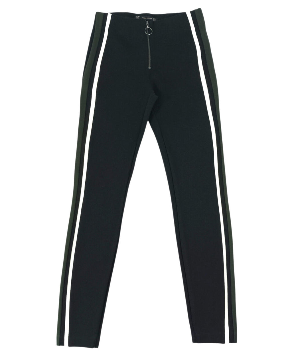 Zara Striped Jog Pants Women's UK Size S Black Zip Front Comfy Fit Jersey Jogger