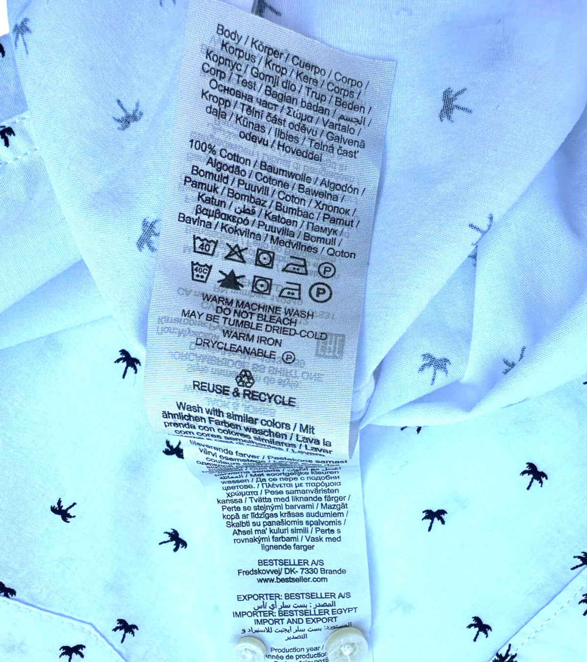 Jack & Jones Shirt Men's UK Size M Short Sleeve White Geometric Palm Print