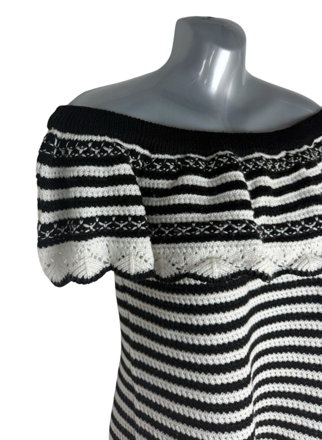 Papaya Off Shoulder Knit Top Women's UK Size 12 Stripe Black White