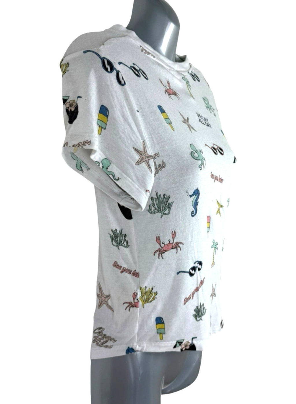 Divided Printed T-Shirt Crop Top Women's UK Size S Short Sleeve Holiday Print