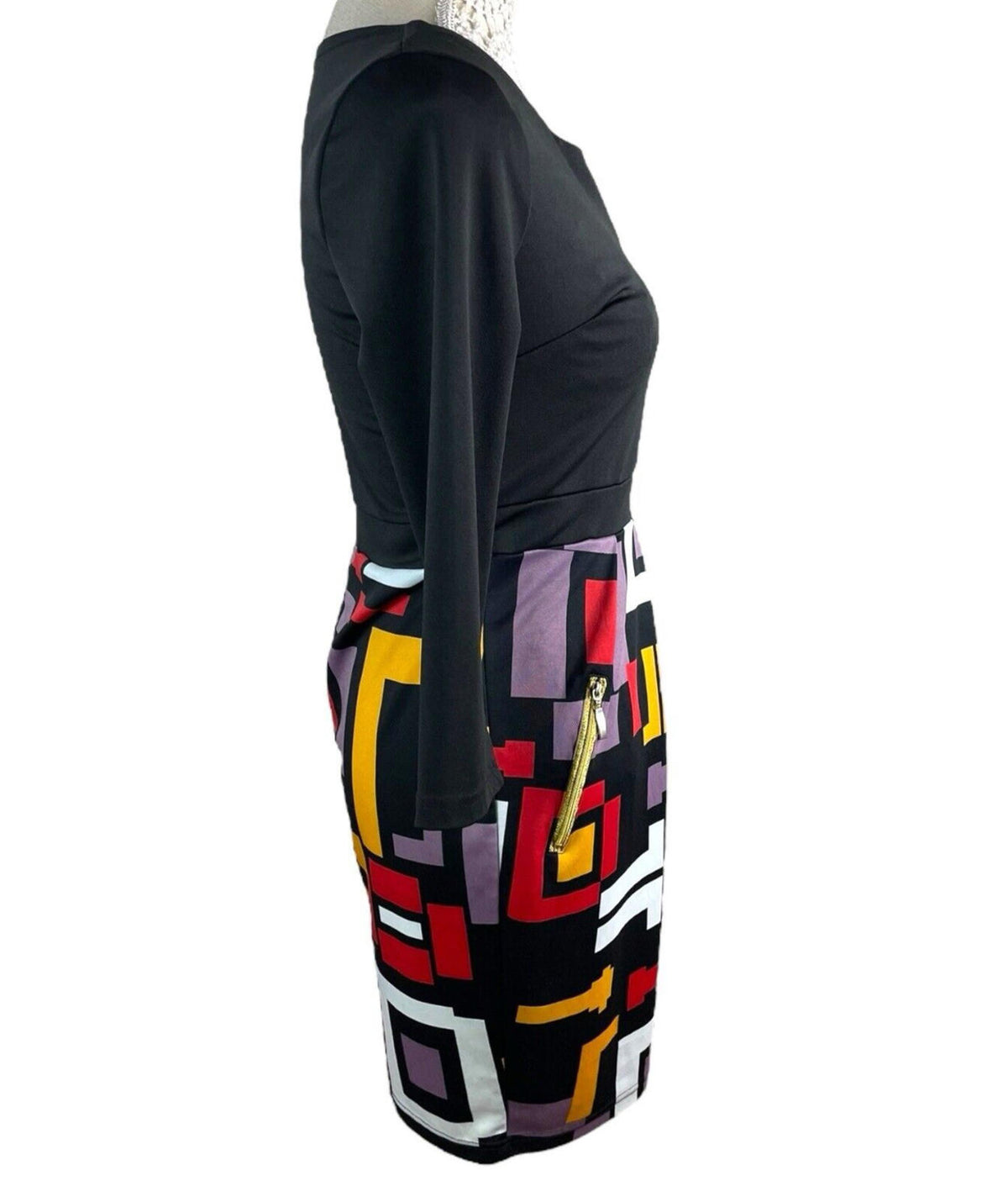 Miusol Retro Look Mini Dress Long Sleeve Zip Front Women's UK Size M