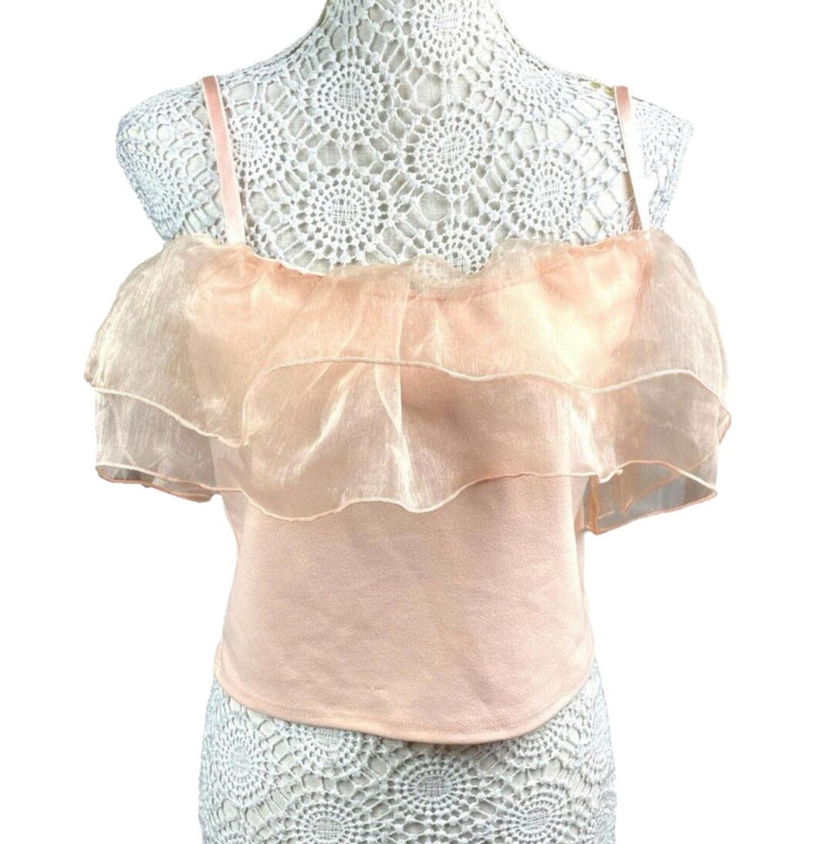 Select Tiered Ruffle Camisole Top Women's UK Size M Peach Cropped Adjustable