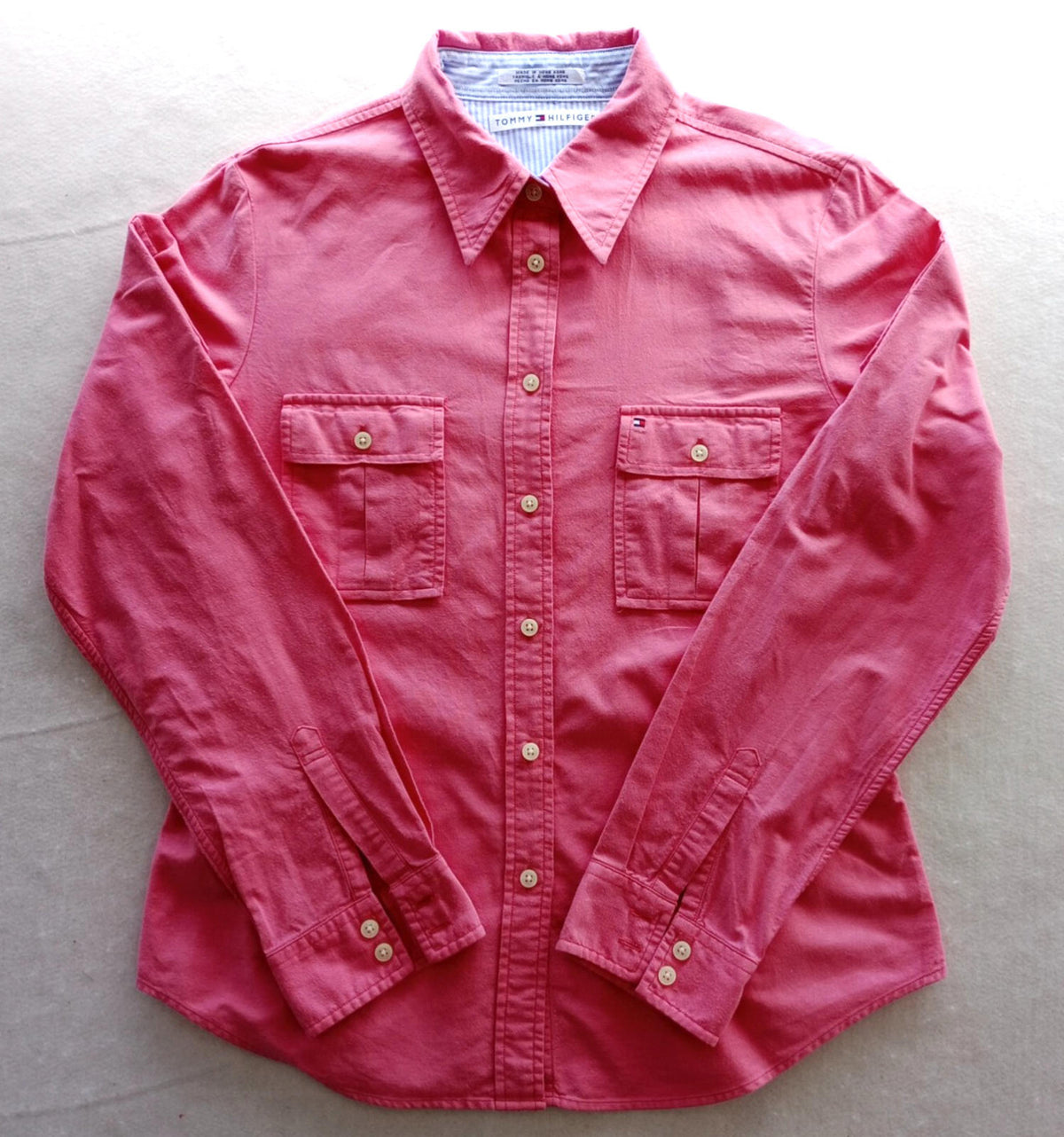 Tommy Hilfiger Shirt Men's UK Size S Pink Long Sleeve Pockets 100% Cotton