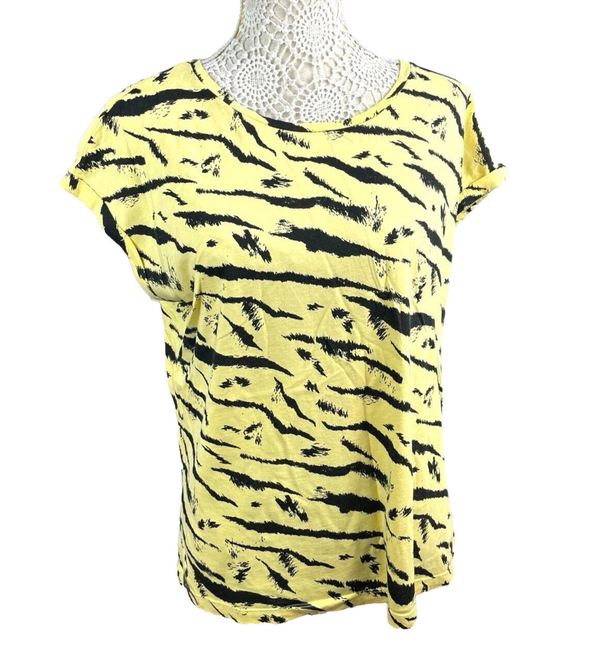 Dorothy Perkins Yellow Animal Print T-shirt 100% Cotton Women’s UK Size 16