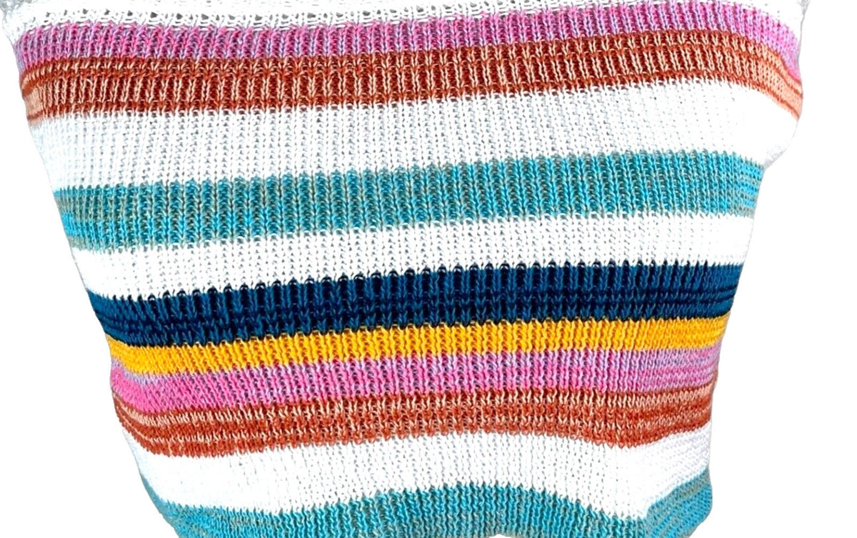 Multicolour Stripe Knit Two-Piece Set Women's UK Size 8 Bandeau Crop Top & Skirt