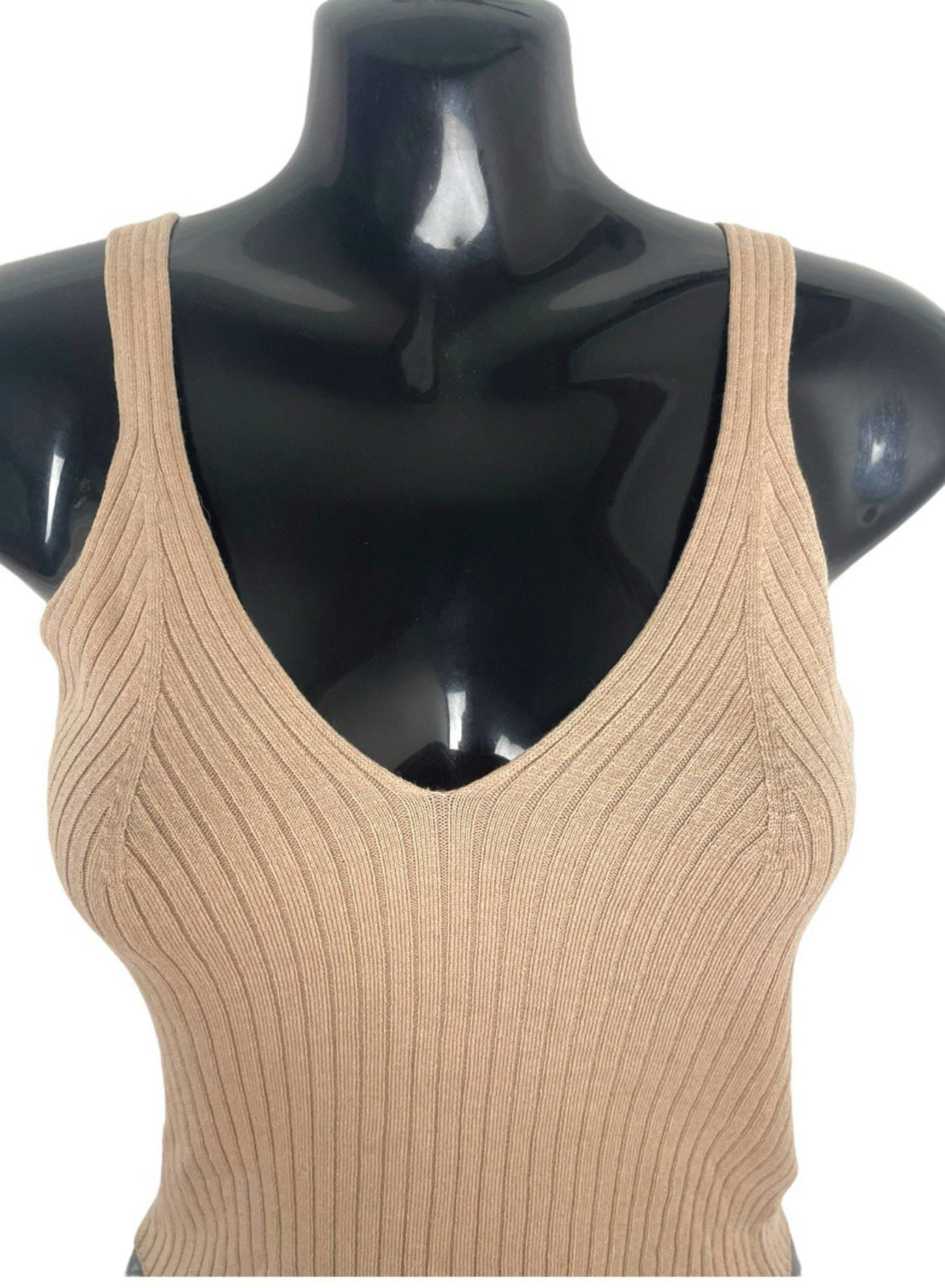 Divided Beige Tank Top Ribbed Stretch Women's UK Size XS