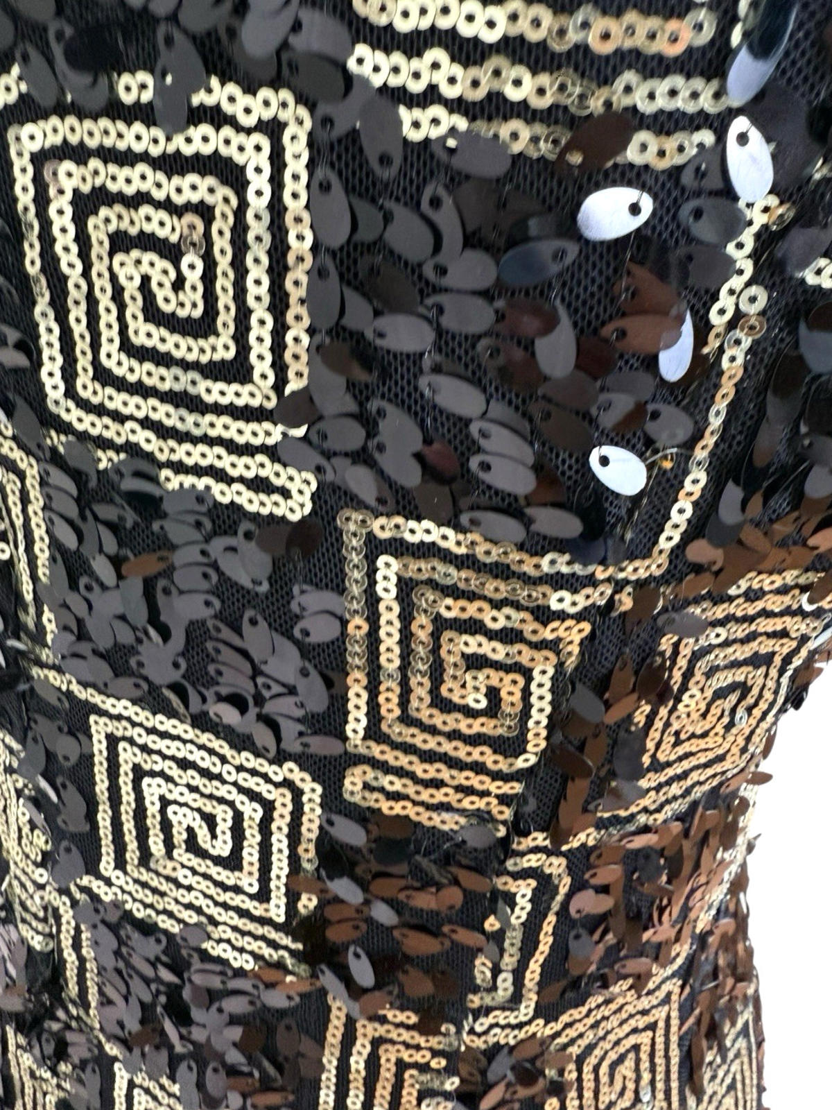 Made By Miso Sequin Mini Dress Black & Gold Check Sparkle Women's UK Size 14