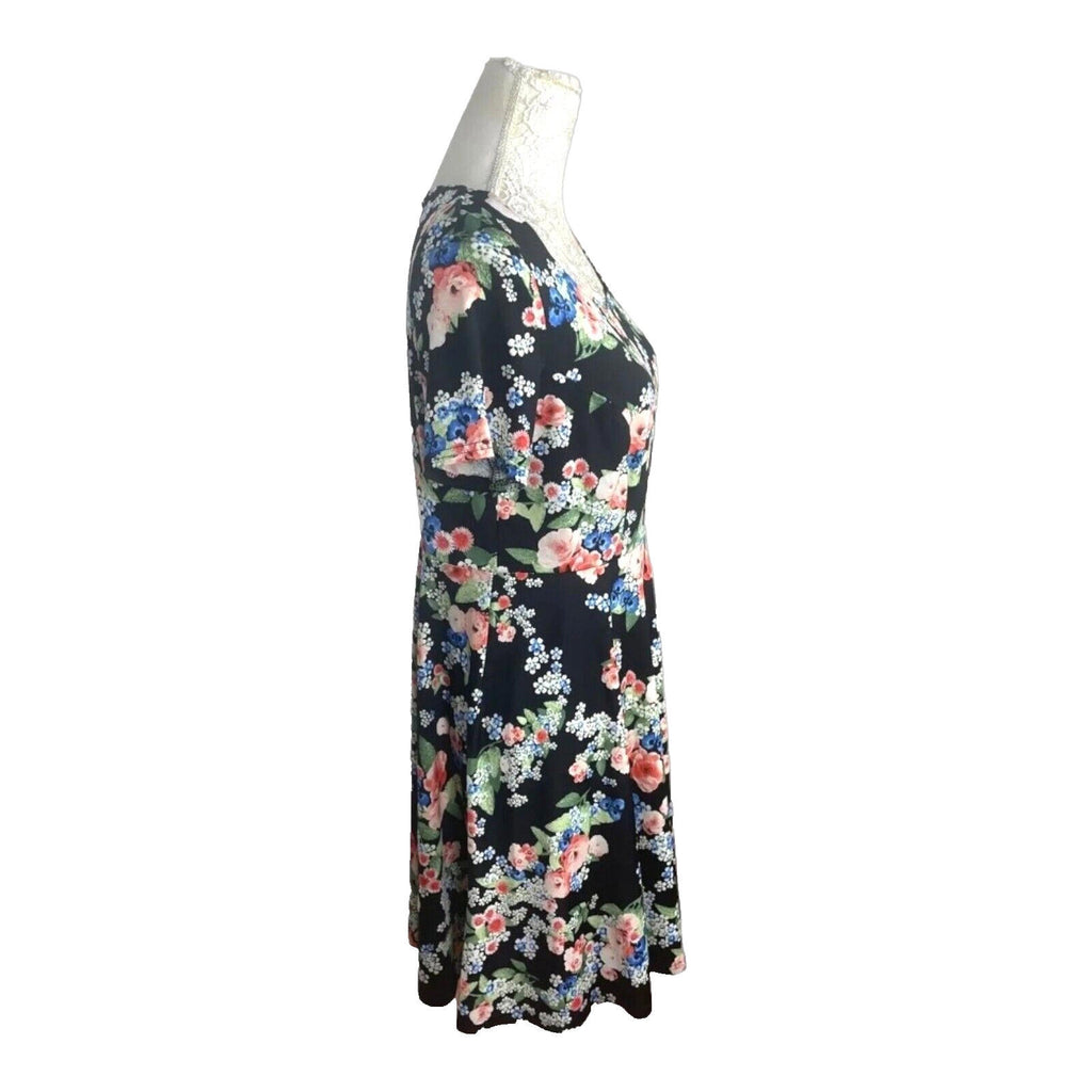 Anthology Floral Midi Dress Women's UK Size 12 Black Short Sleeve Round Neck