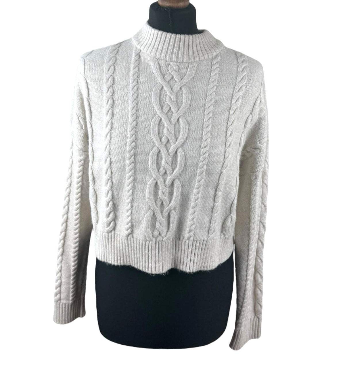 Primark Beige Aran Knit Jumper Cropped Long Sleeve Women's UK Size S