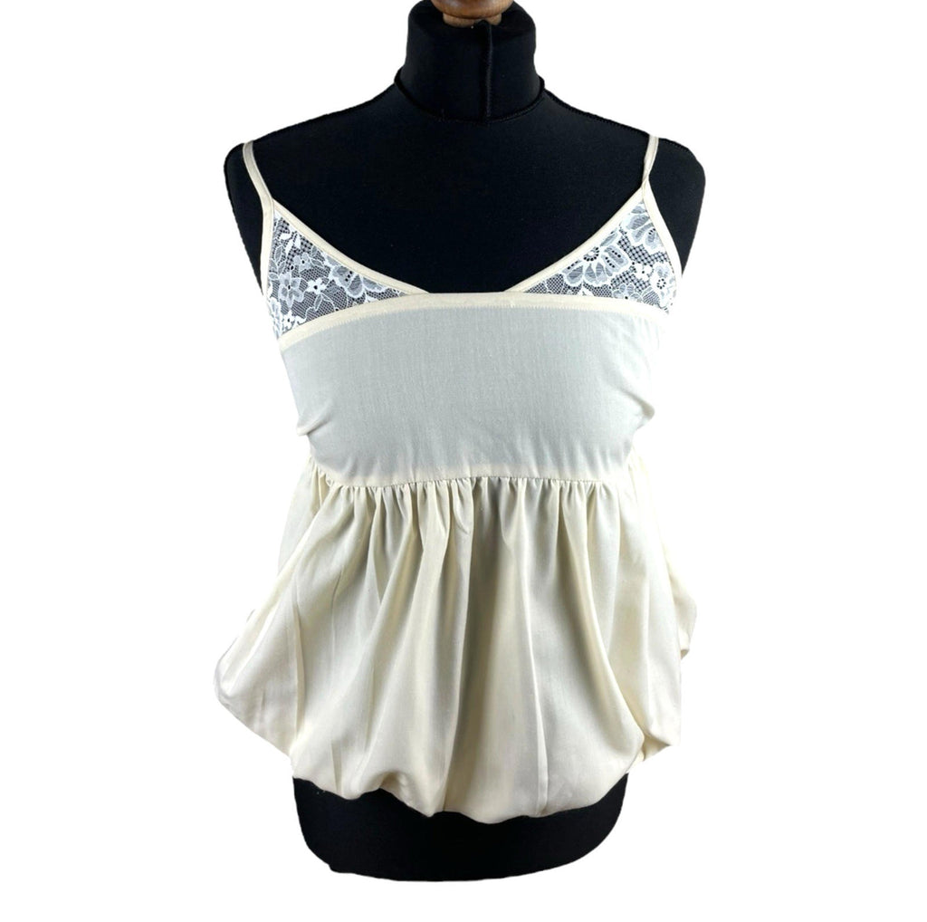 Beige Peplum Tank Top Spaghetti Strap Lace Accent Women's UK Size 8