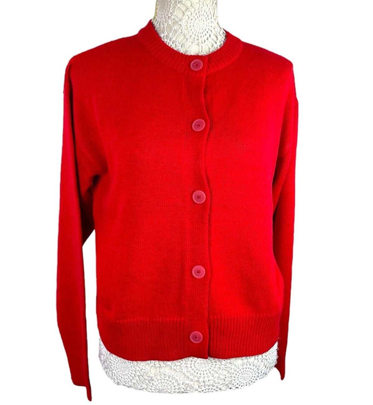 Pretty Little Thing Red Tight Knit Cardigan Button Fastening Women's UK Size S