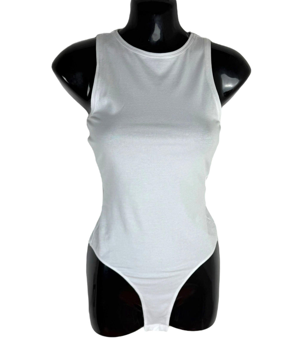 New Look White Bodysuit Women's UK Size 6 White Jersey Sleeveless Round Neck Snap