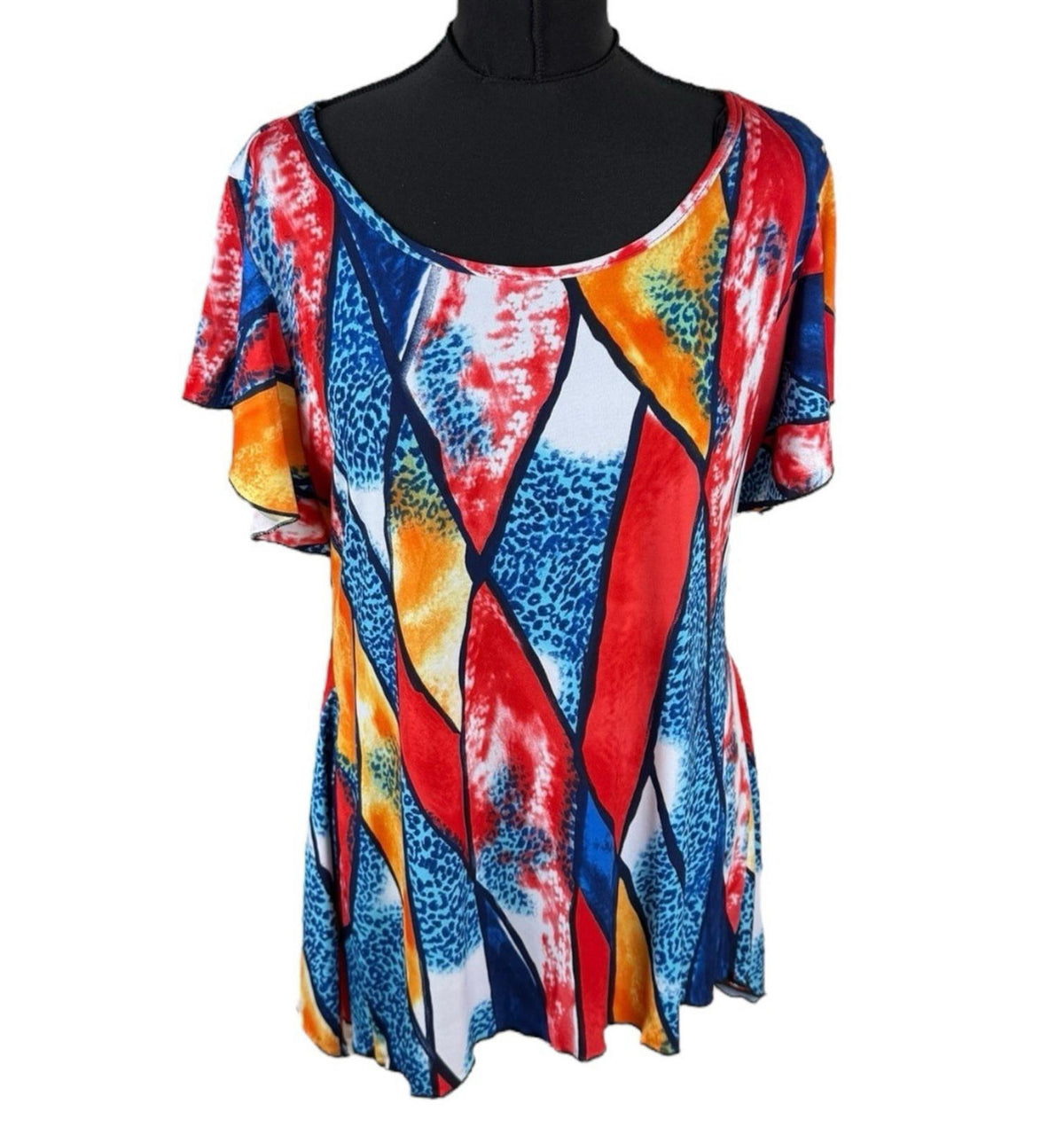 Kate Lilly Multicolour T-shirt Blouse Long Sides Short Sleeve Women's UK Size 20