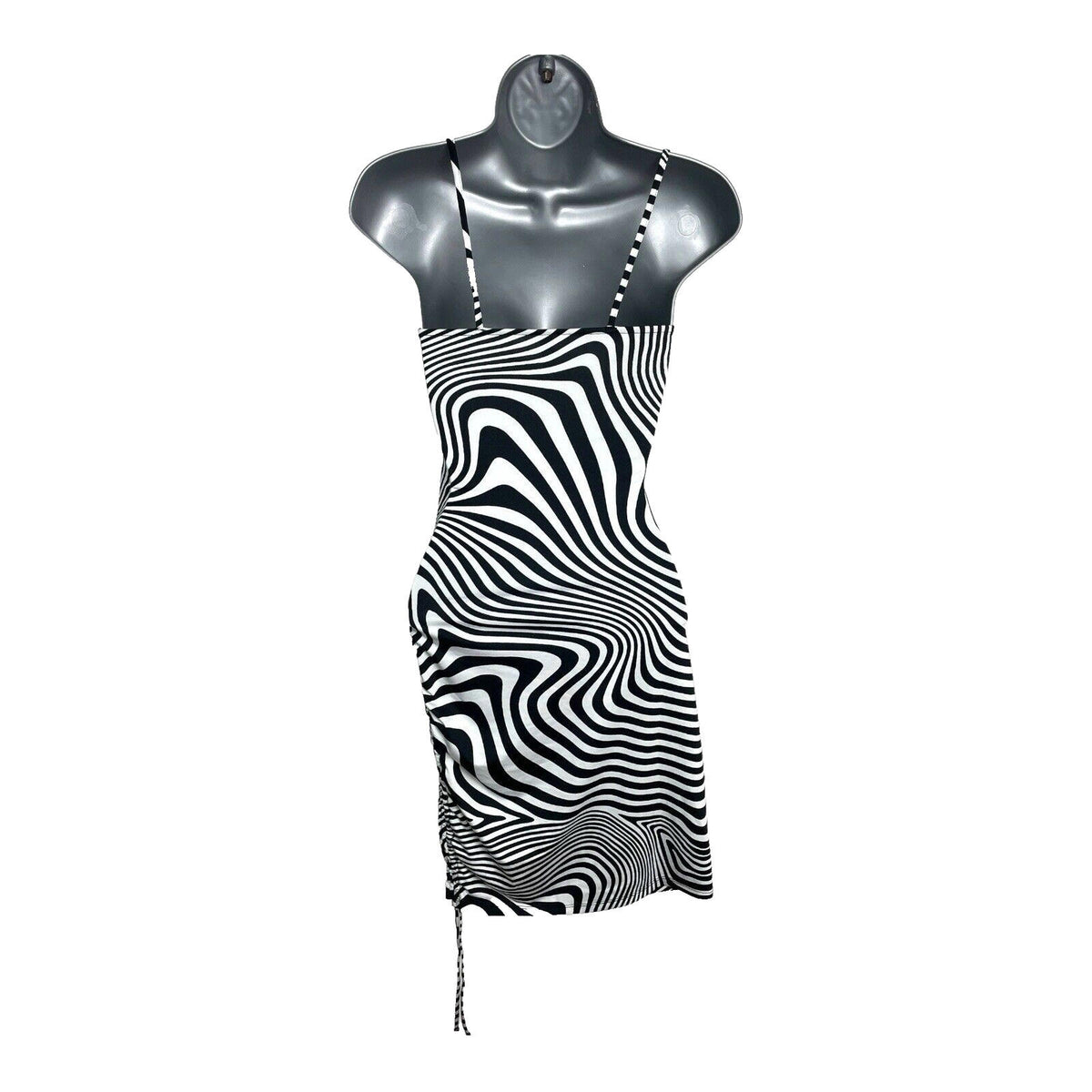 Divided Black Divided Midi Dress Psychedelic Print Square Neck Women's UK Size XS