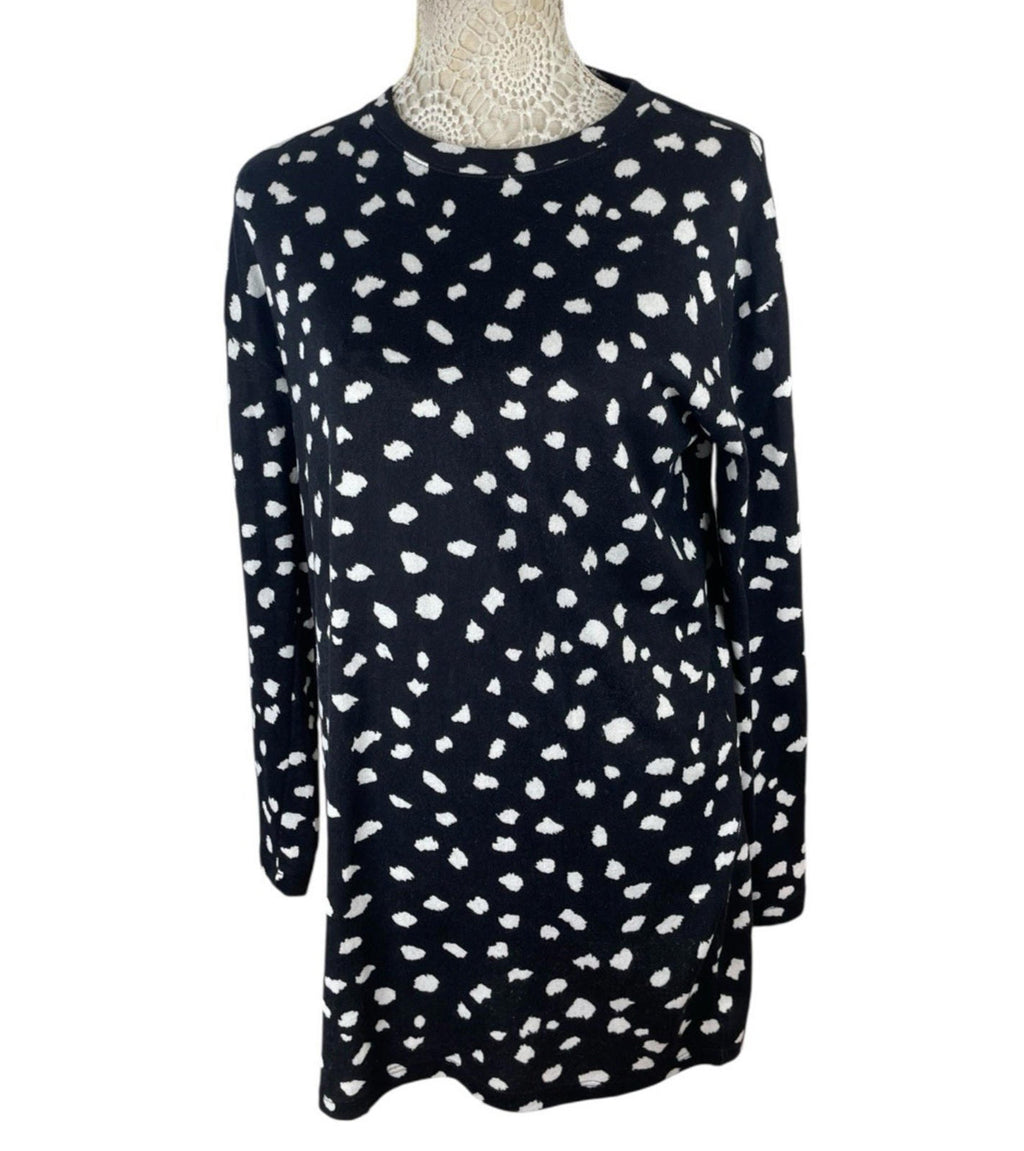 Black Spotted Knit Jumper Blouse Long Sleeve Women’s UK Size L Crew Neck
