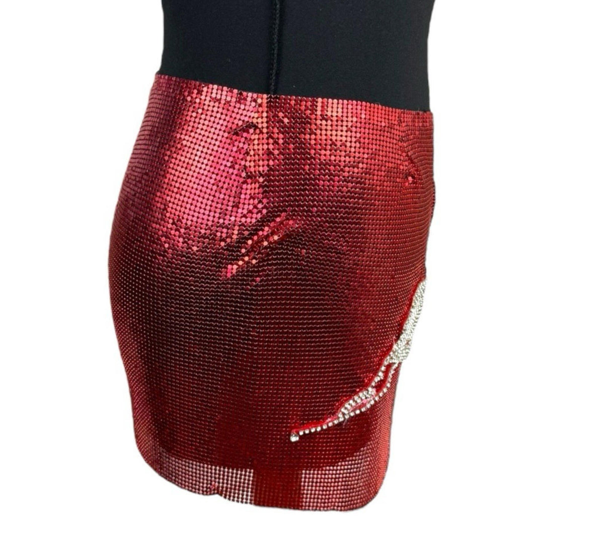 Pretty Little Thing Red Metal Mesh Mini Skirt Open Side Women's UK Size 8