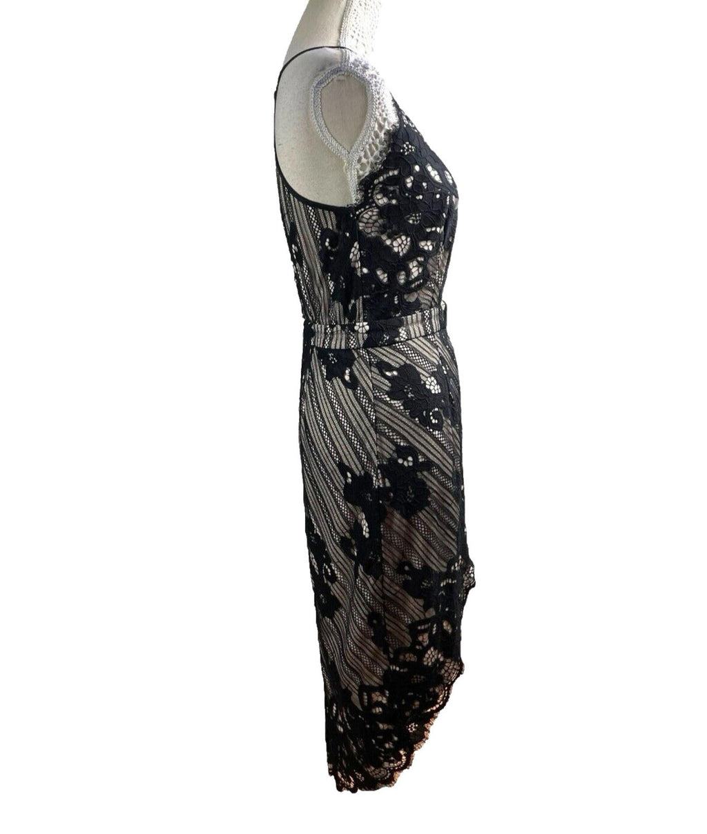 Missguided Midi Dress Lace Black & Nude Women's UK Size 12