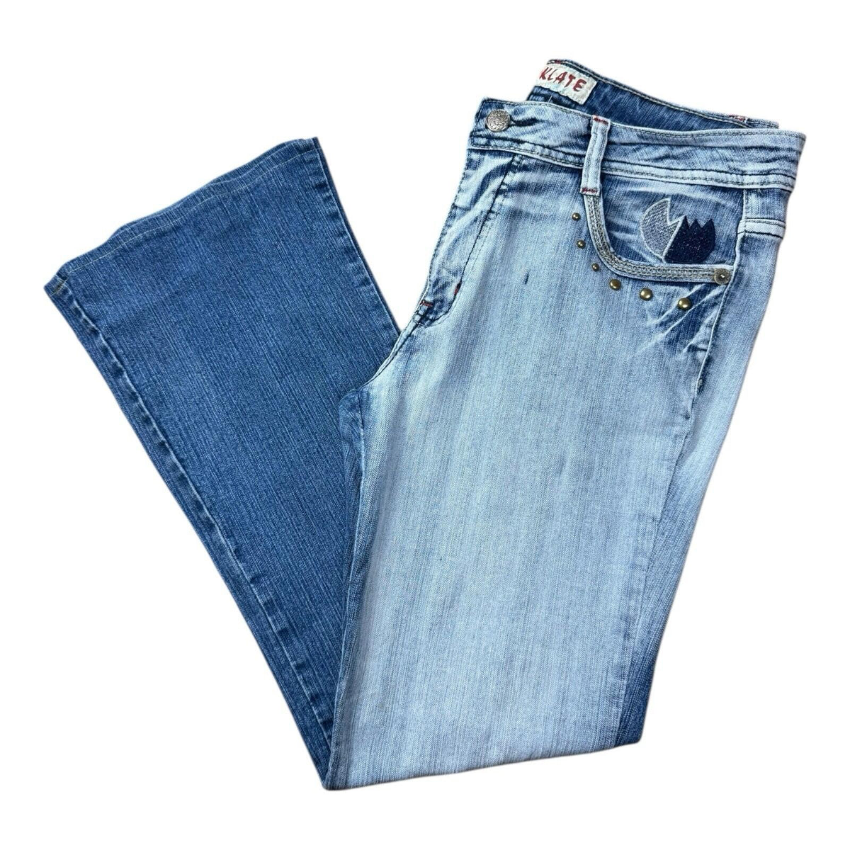 Choklate Faded Jeans Flared Women's UK Size 18 Studded Vintage Look Blue Denim
