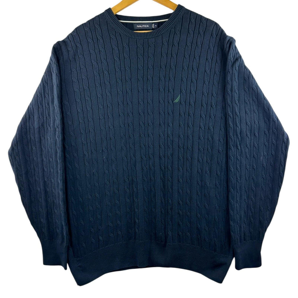 Nautica Knit Jumper Men's UK Size XL Navy Blue 100% Cotton Long Sleeve Crew Neck