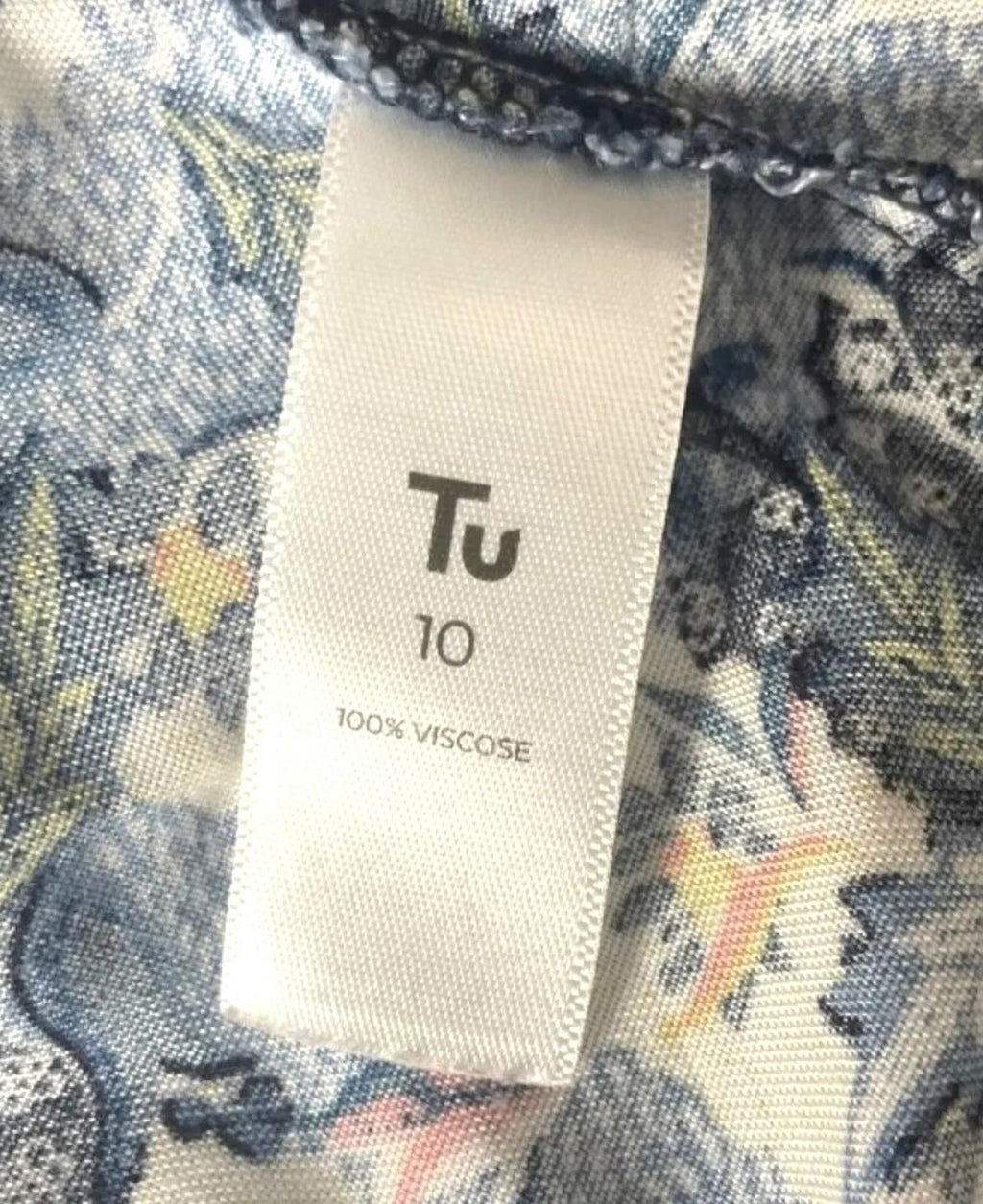TU Floral Print Midi Dress Women's UK Size 10 Blue Long Bell Sleeve V-Neckline