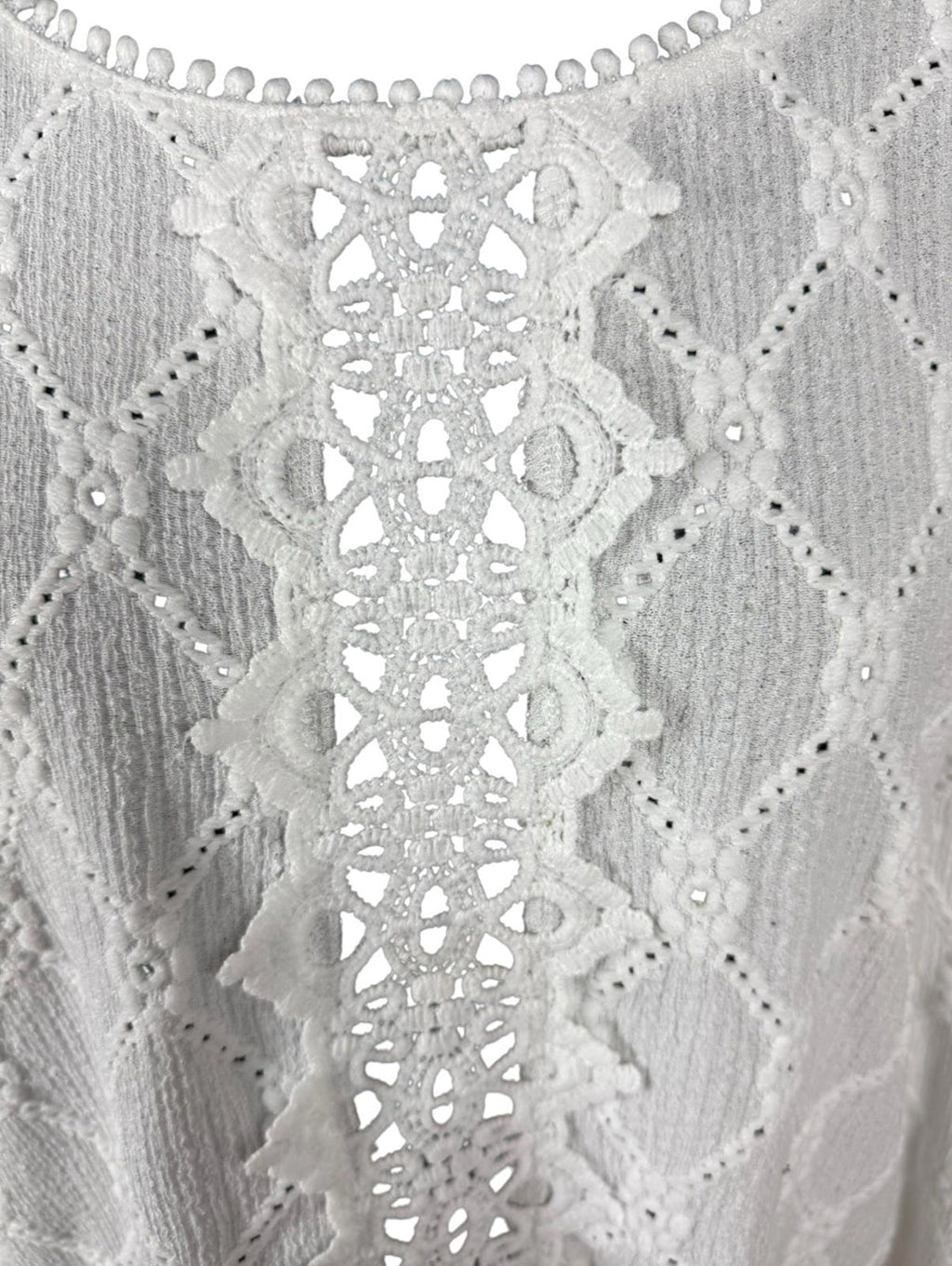 SHEIN White Shein Lace Blouse Women's UK Size XL White Long Sleeve Crochet Panel Round Neck