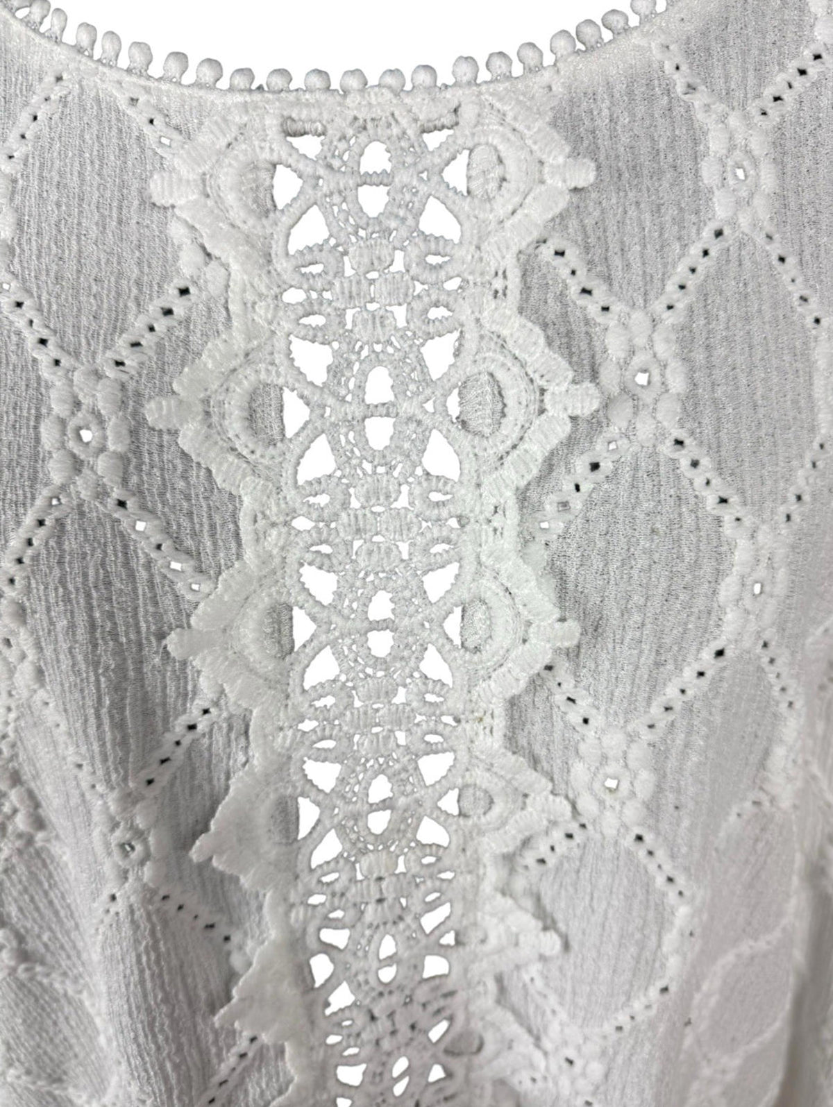 SHEIN White Shein Lace Blouse Women's UK Size XL White Long Sleeve Crochet Panel Round Neck
