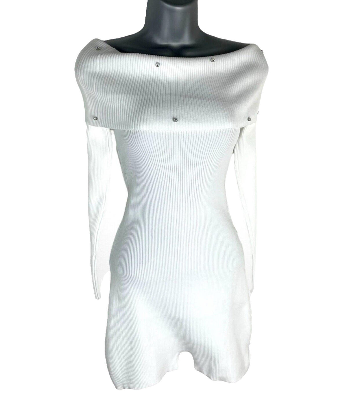 Playsuit White Ribbed Long Sleeve Diamante Studded Women's UK Size 8