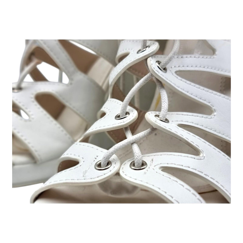 Aspirer Shoes White Aspirer Wedge Shoes Women's UK Size 7 Ankle Strap White Lace Up Faux Leather