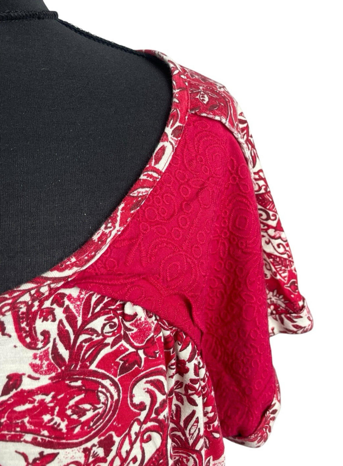 Next T-Shirt Blouse Top Women's UK Size 16 Paisley Short Sleeve Cotton Red