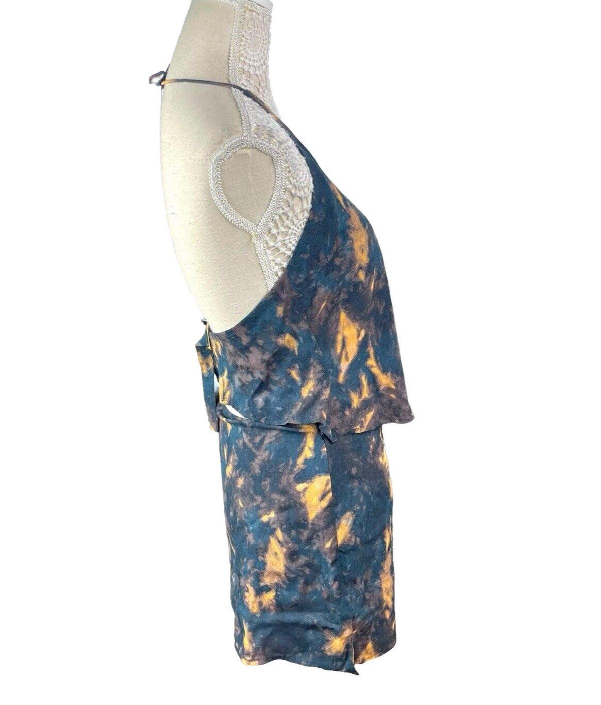 Navy Tie-Dye Mini Skirt & Top Co-Ord Set Women's UK Size 8 Rustic Halterneck Blue