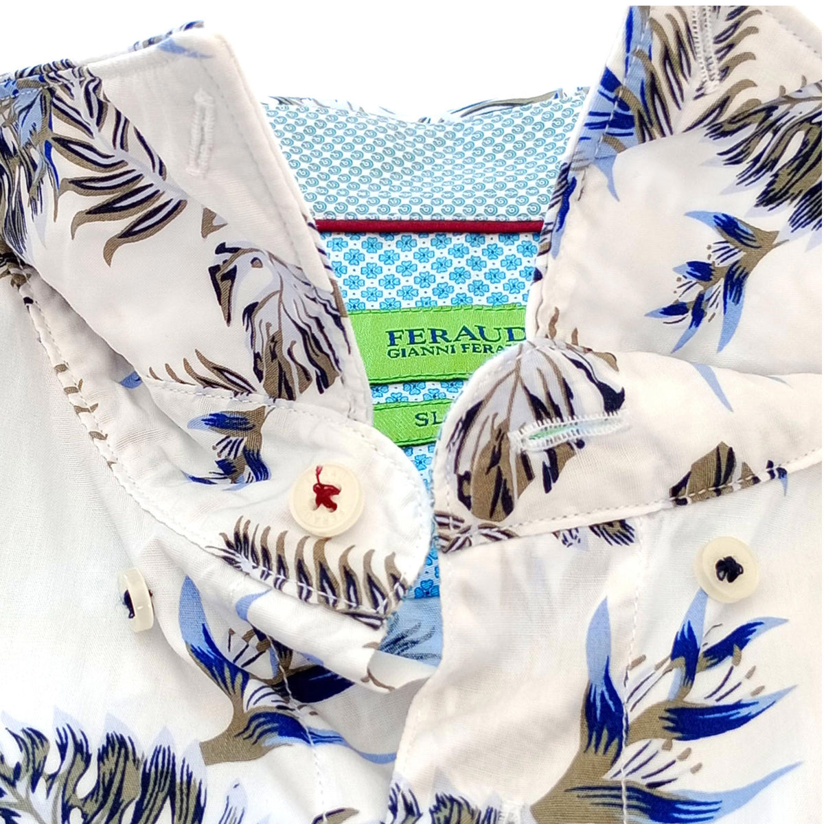 Feraud Shirt Long Sleeve Leaf Design White 100% Cotton Men's UK Size Medium M
