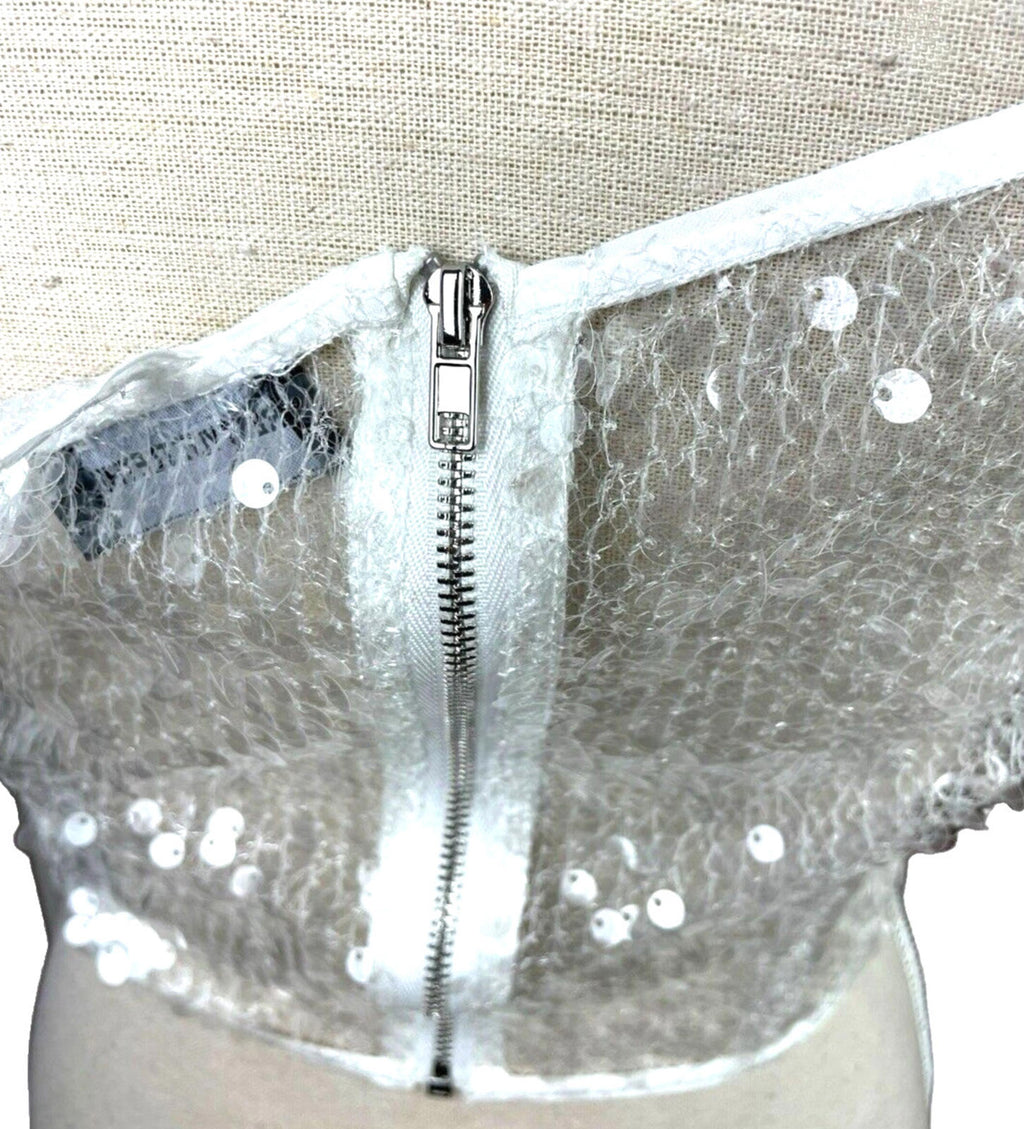 Pretty Little Thing Sheer Sequin One Sleeve Corset Top Women's UK Size 8 Cropped