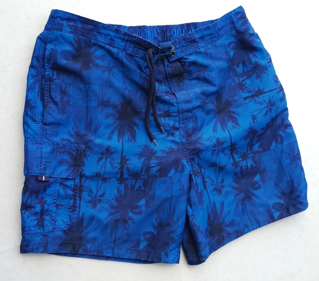 Tu Blue Palm Tree Swim Shorts Men's UK Size L Blue Pockets Drawstring Hawaiian Print