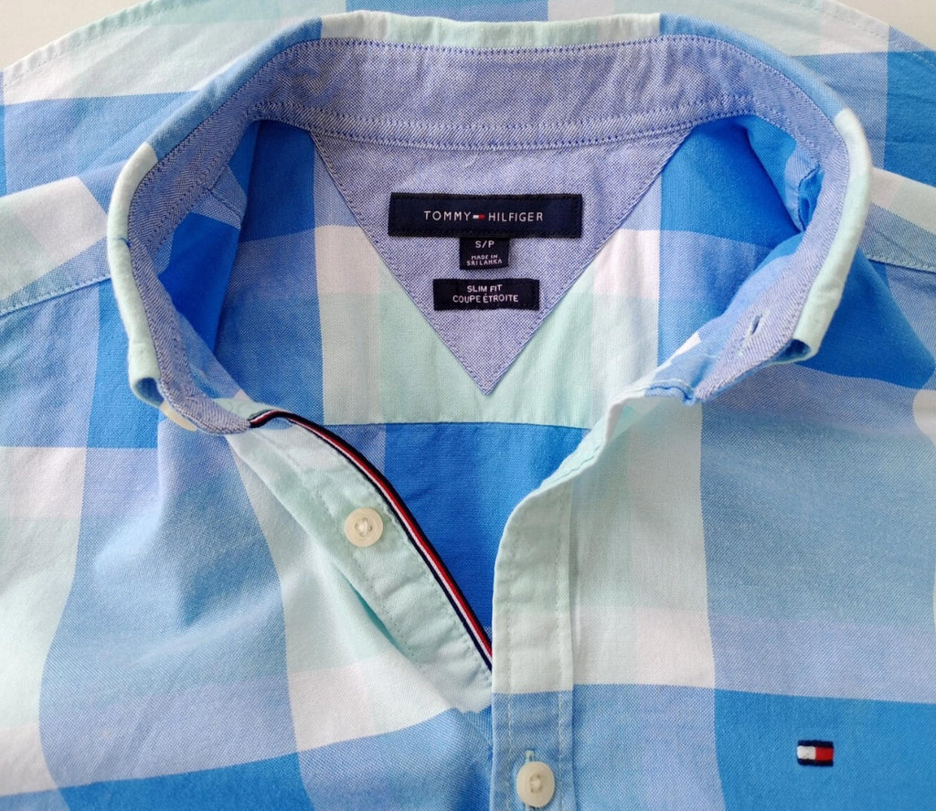Tommy Hilfiger Button Down Shirt Men's UK Size S Slim Fit Check Short Sleeve