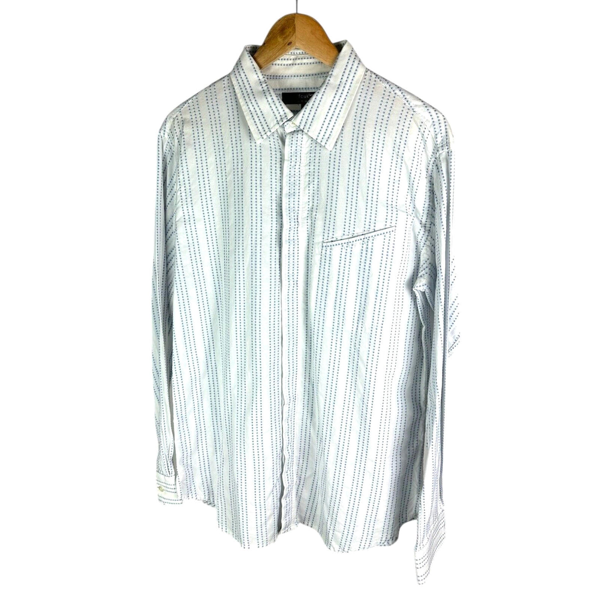 FCUK Formal Button Up Stripe Shirt Men's UK Size L White & Blue Long Sleeve