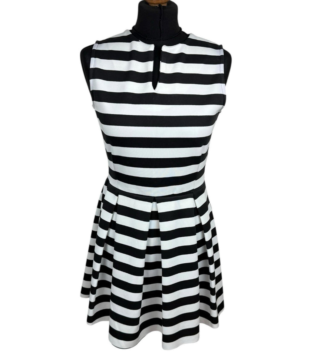 I-X London Striped Dress Women's UK Size 12 Fit & Flare Sleeveless Pleated Skirt