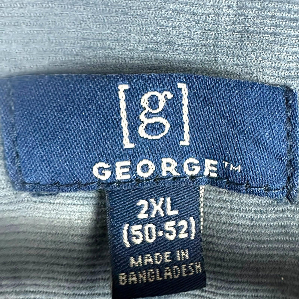 George Shirt Men's UK Size 2XL Blue Corduroy Long Sleeve Wing Collar 100% Cotton