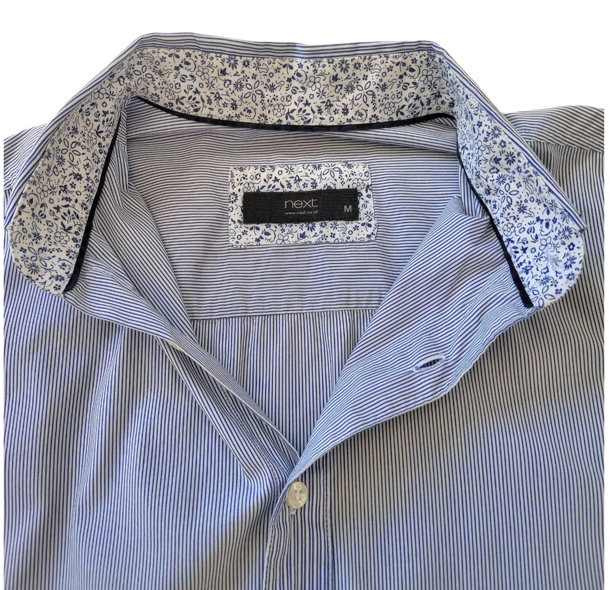 Next Shirt Men's UK Size M Blue Striped Long Sleeved Cotton Blend