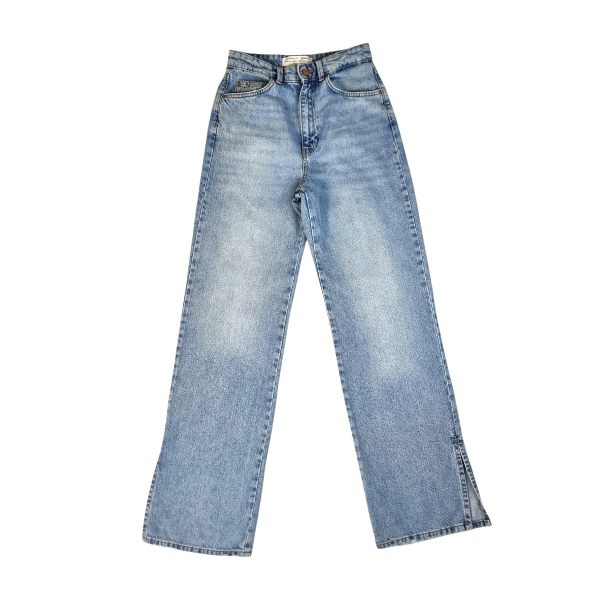stradivarius Blue Stradivarius Jeans Women's UK Size 8 Long Split Hem Straight Fit High Waist Blue