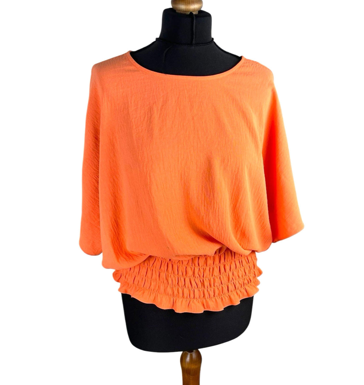 Emreco Orange Peplum Blouse Summer Top Elastic Waistband Women's UK Size 10