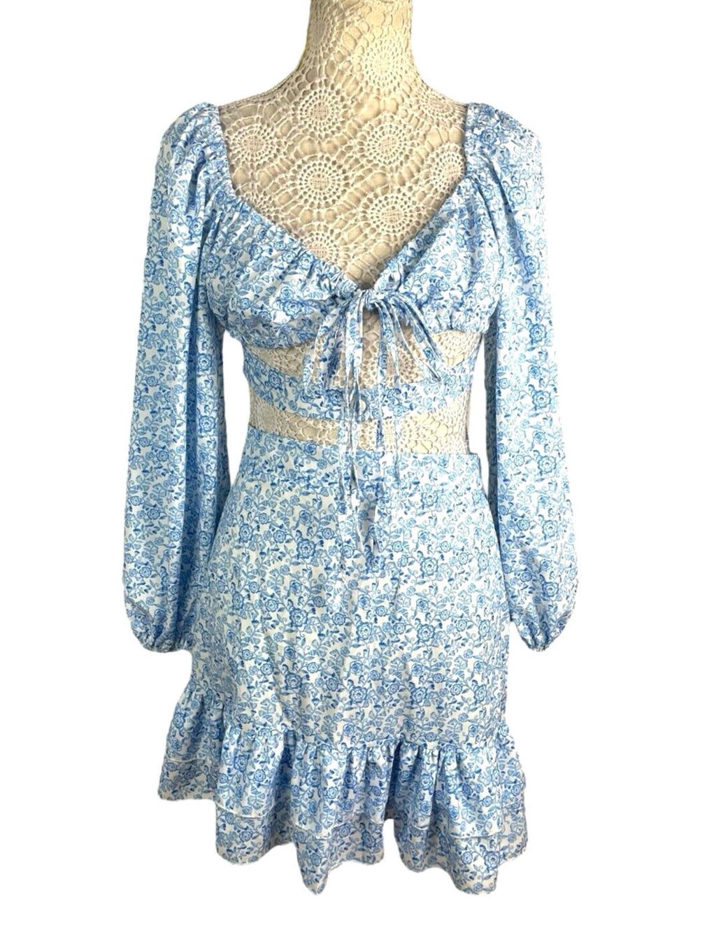 Boohoo Floral Skirt Co-Ord Set High Waist Blue & White Women's UK Size 10