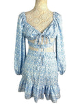 Boohoo Floral Skirt Co-Ord Set High Waist Blue & White Women's UK Size 10